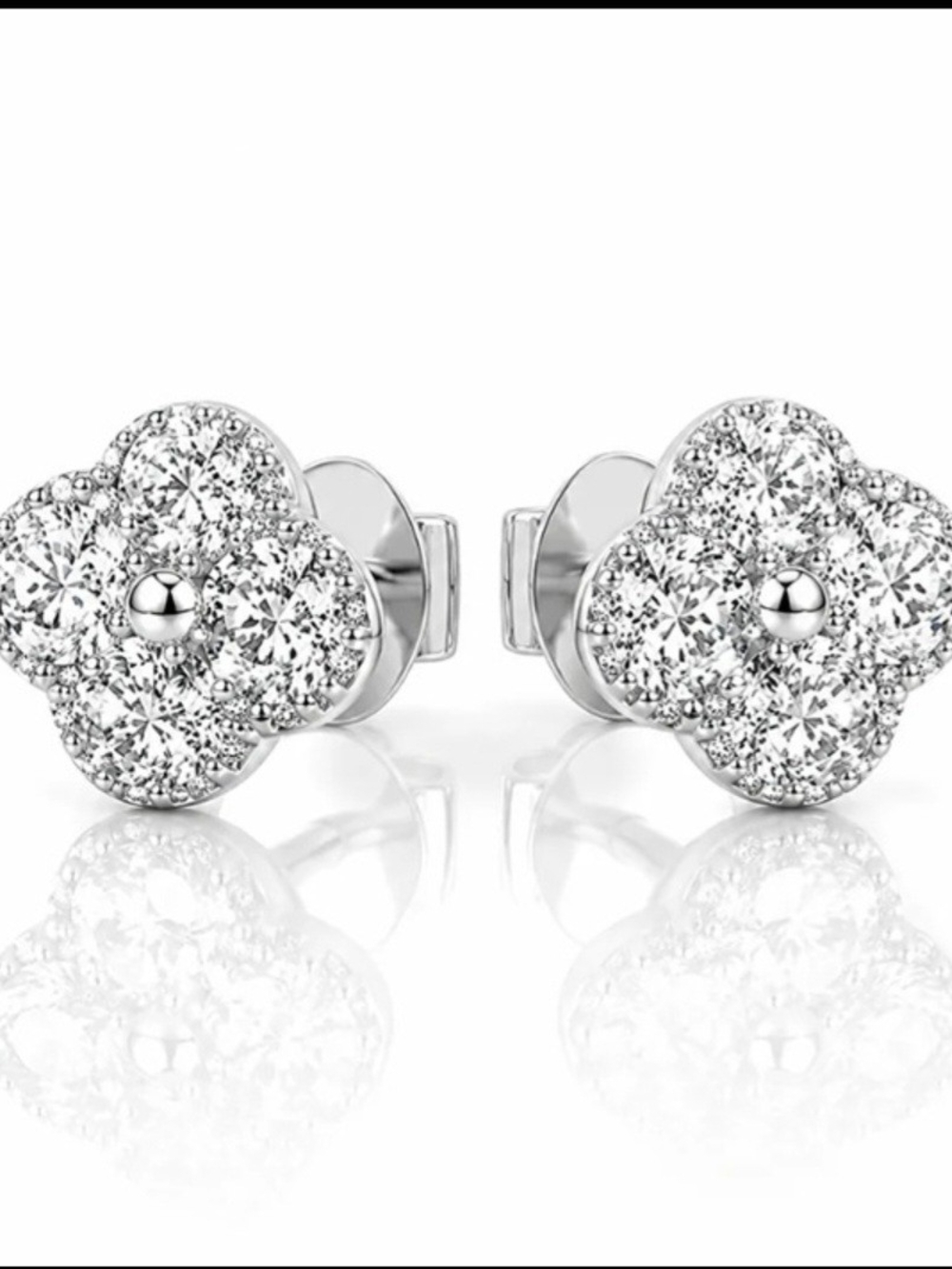 Elegant Silver-Tone Diamond Cluster Flower Stud Earrings